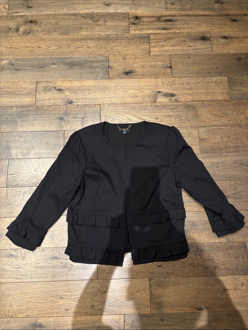 Women's Black Ruffle-Trim Open Front Blazer